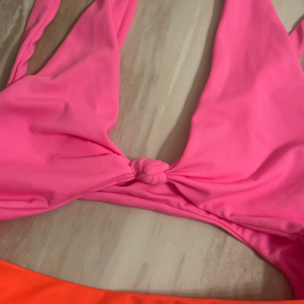 New Leith color block one piece swimsuit pink orange sz small - Picture 4 of 7